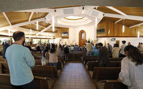 Bishop Robert W. McElroy of San Diego celebrates a bilingual Mass for Earth Week at St. James Church in Solana Beach, Calif., April 17, 2021. Earth Day is April 22. The special week was being observed April 16-25 in many communities. (CNS photo/John Gastaldo, The Southern Cross)