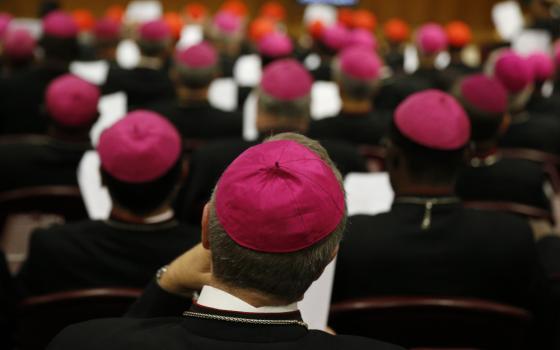 Bishops attend a session of the Synod of Bishops on young people, the faith and vocational discernment at the Vatican Oct. 23, 2018. (CNS/Paul Haring)