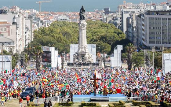 Tens of thousands of young people attend the World Youth Day welcome ceremony at Eduardo VII Park in Lisbon, Portugal, Aug. 3, 2023. 