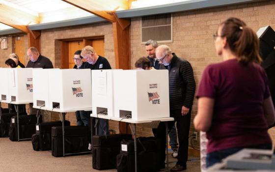 Voters fills out their ballots at a polling station in Columbus Nov. 7, 2023, as voters go to the polls in Ohio over Issue 1, a referendum on whether to enshrine expansive legal protections for abortion in the state constitution, which the state's Catholic bishops have vigorously opposed. (OSV News photo/Megan Jelinger, Reuters)