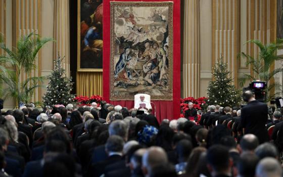 Pope Francis speaks during his annual meeting with diplomats accredited to the Holy See at the Vatican Jan. 8, 2024. (CNS photo/Vatican Media)