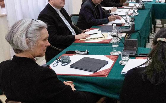 Anglican Bishop Jo Bailey Wells, left, attends the meeting of Pope Francis and his Council of Cardinals at the Vatican Feb. 5. (CNS/Vatican Media)