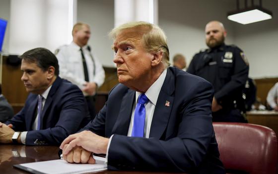 Former President Donald Trump sits in Manhattan Criminal Court, May 30 in New York. (Justin Lane/Pool Photo via AP)