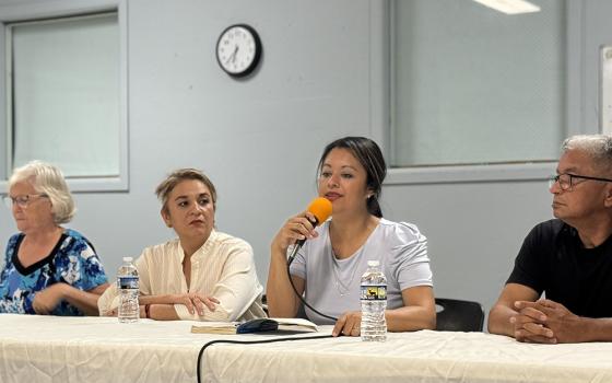Three human rights lawyers from El Salvador, along with a member of Center for Exchange and Solidarity in El Salvador, left, addressed wrongful detentions in their country during a community event June 5 at St. Stephen and the Incarnation Episcopal Church in Washington. They talked about how the government’s “state of exception” of the last two years, has resulted in wrongful incarcerations and sometimes death for those detained. (NCR photo/Rhina Guidos)