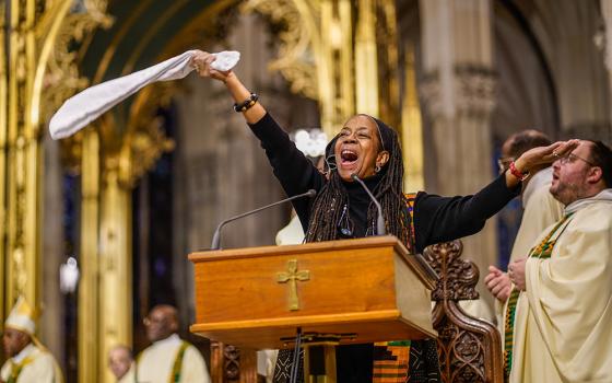 Cantor Kim R. Harris sings during the New York Archdiocese's annual Black History Month Mass at St. Patrick's Cathedral in New York City Feb. 5, 2023. (OSV News/Gregory A. Shemitz)