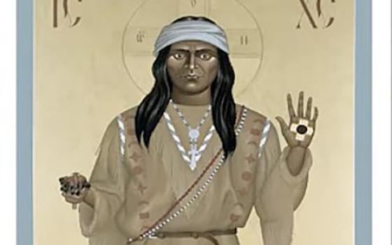 Parishioners of St. Joseph Apache Mission, a church on tribal land in Mescalero, New Mexico, allege their pastor, with the knowledge of the Las Cruces Diocese, has removed this icon depicting Christ through Apache culture and removed other liturgical items reflecting their Native culture from the church. (OSV News illustration/YouTube)