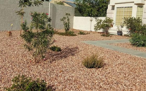 Margie Klein's yard after it had been converted to a xeric landscape, including rockscaping and southwestern native plants (Courtesy of Margie Klein)