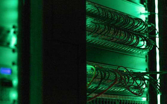 Close-up of a data server in green light (Unsplash/Tyler)