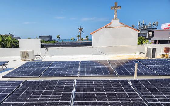 A new rooftop solar array at Nuestra Señora del Carmen in Cataño, a town bordering the San Juan Bay in Puerto Rico, will serve as a source of community resilience in the face of future climate disasters. (Courtesy of Lissette A. Avilés-Ríos) 