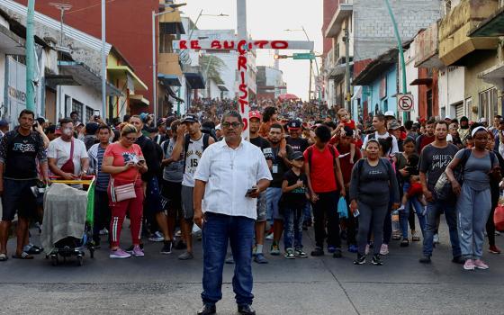 Migrants of different nationalities walk toward the U.S. in a caravan called "Viacrucis migrante" from Tapachula, Mexico, on March 25. (OSV News/Reuters/Jose Torres)