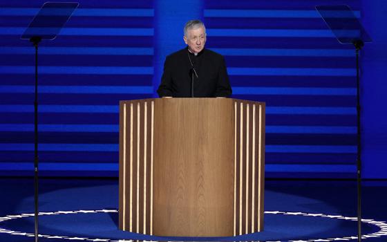 Cardinal Blase Cupich of Chicago delivers the invocation at the United Center, on Aug. 19, Day 1 of the Democratic National Convention in Chicago. (OSV News photo/Reuters/Mike Segar)