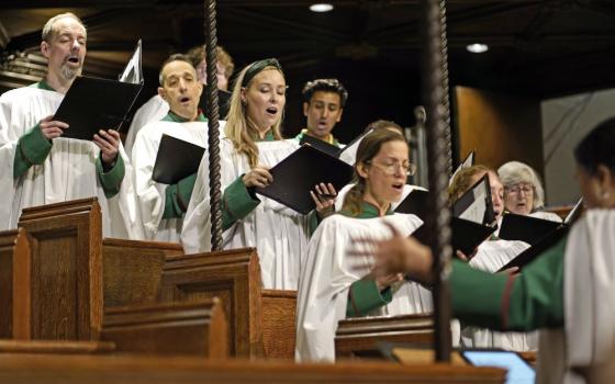 Choir members sing during the St. Patrick's Day Parade Mass at St. Patrick's Cathedral in New York City March 16. (OSV News/The Tablet/Gregory Shemitzt)