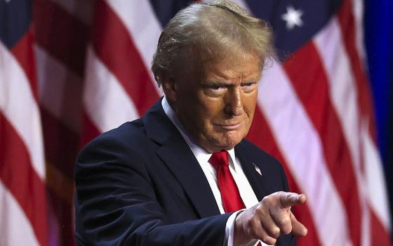 Republican President-elect Donald Trump gestures while addressing supporters during his rally at the Palm Beach County Convention Center Nov. 6 in West Palm Beach, Florida, after being elected the 47th president of the United States. (OSV News/Reuters/Carlos Barria)