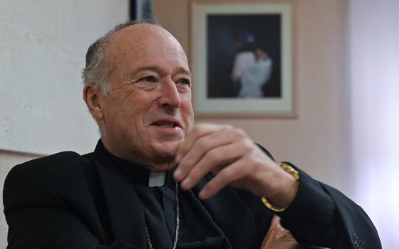 Cardinal Robert McElroy of San Diego, California, speaks to Catholic News Service before taking possession of his titular church, St. Frumentius, in Rome April 23, 2023. Every cardinal is assigned a titular church in Rome, making him a member of the Rome clergy. (CNS/Chris Warde-Jones)