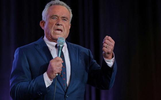 Robert F. Kennedy Jr. is pictured here in his 2024 campaign for president, addressing the Libertarian Party's national convention in Washington last May. (OSV News/Reuters/Brian Snyder)