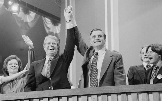 Jimmy Carter and Walter Mondale are seen at the Democratic National Convention at Madison Square Garden, July 15, 1976 in New York City. Jimmy Carter died Dec. 29, 2024, his presidential library announced. At 100, Carter was the longest-living U.S. president. (OSV News/Library of Congress handout via Reuters/Warren K. Leffler)