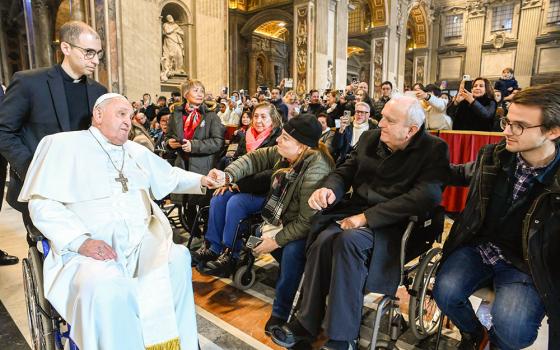 Pope Francis greets people at the conclusion of Mass in St. Peter's Basilica at the Vatican Jan. 1, 2025, the feast of Mary, Mother of God, and World Peace Day. (CNS/Vatican Media)