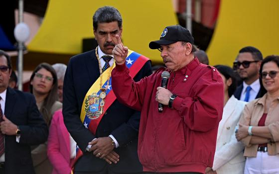 Nicaragua's President Daniel Ortega speaks during the inauguration of Venezuela's President Nicolas Maduro as the latter started his third six-year term, on Jan. 10 in Caracas, Venezuela. (OSV News/Reuters/Gaby Oraa)