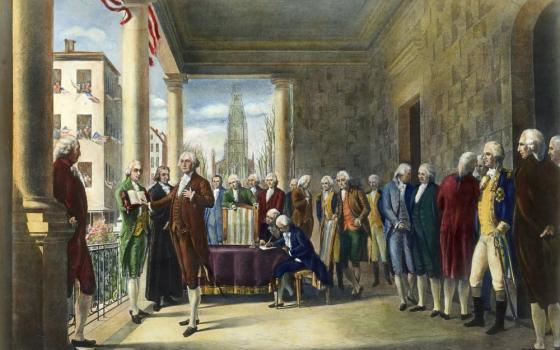 Oil painting of George Washington's inauguration as the first President of the United States which took place on April 30, 1789. (Ramon de Elorriaga/Encyclopedia Britannica/Wikimedia Commons)