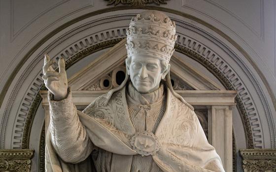 A statue of Pope Leo XIII is displayed at the Catholic University of America in Washington, D.C. (CNS/Tyler Orsburn)