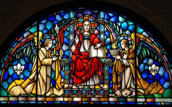 A stained-glass window at St. Francis Xavier Cathedral in Green Bay depicts Jesus as Christ the King. (OSV News file/Sam Lucero)