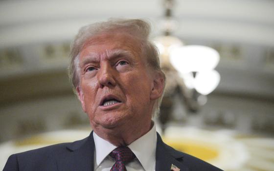 U.S. President-elect Donald Trump speaks after a meeting with Republicans in Congress at the U.S. Capitol building in Washington Jan. 8, 2025. (OSV News/Reuters/Jeenah Moon)