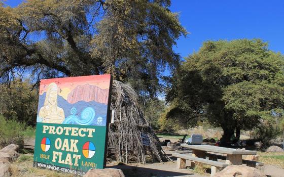 Oak Flat, known as Chi'chil Biłdagoteel among the Apaches, has been at the center of a land struggle for nearly two decades. A campground since the 1950s, the 6.7-acre area in southeastern Arizona has been a sacred space for 1,500 years for Apache and other Native tribes, who view it as a direct corridor to the Creator. (NCR photo/Brian Roewe)