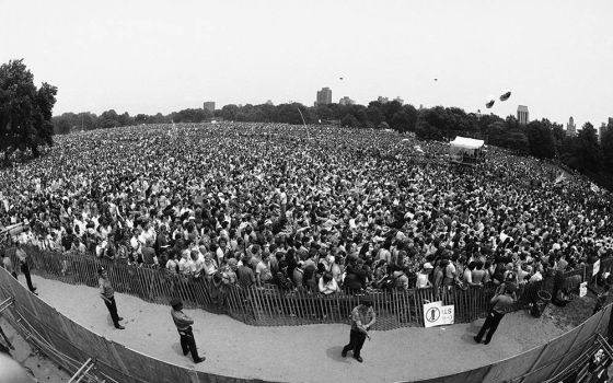 Hundreds of thousands of peaceful demonstrators gather in New York's Central Park June 12, 1982, for a massive rally demanding the abolition of nuclear weapons. (AP/Ray Stubblebine)