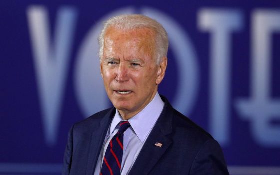 Democratic presidential candidate Joe Biden delivers remarks at a Voter Mobilization Event campaign event in Cincinnati Oct. 12. (CNS/Reuters/Tom Brenner)