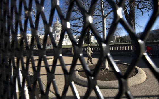 National Guard troops are seen on patrol at the U.S. Capitol in Washington Jan. 9, 2021. (CNS/Tyler Orsburn)