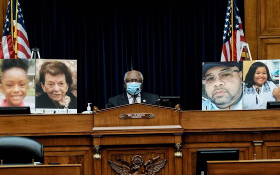 Rep. James Clyburn, D-South Carolina, subcommittee chairman, listens as U.S. Secretary of Health and Human Services Alex Azar testifies on Capitol Hill in Washington Oct. 2, to the House Select Subcommittee on the Coronavirus Crisis. Photos of people who 