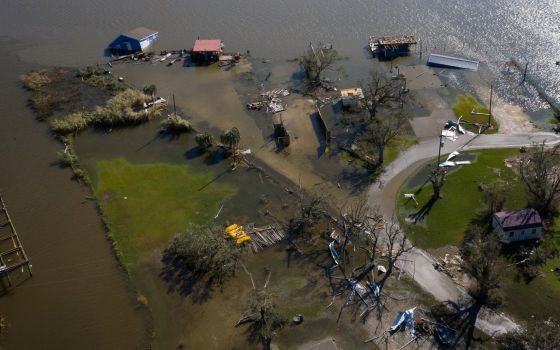 Homes near Hackberry, Louisiana, are awash in the aftermath of Hurricane Laura Aug. 27, 2020. (CNS photo/Adrees Latif, Reuters)