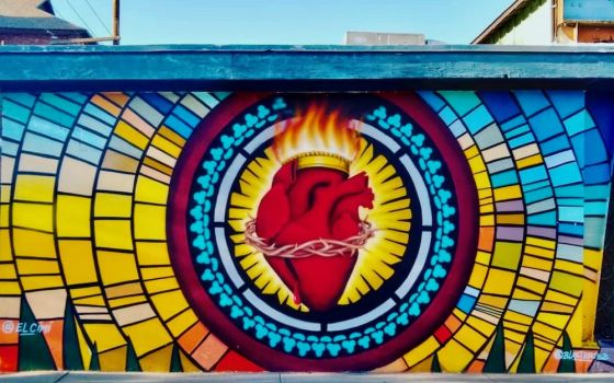 Mural of the sacred heart, called "Sagrado Corazón" by Jesus "CIMI" Alvarado at Sacred Heart Catholic Church, in El Segundo Barrio, El Paso, Texas