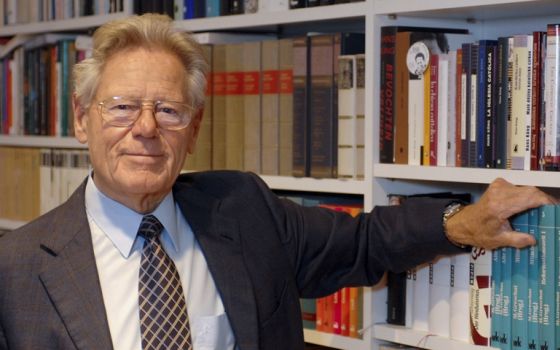 Theologian Fr. Hans Kung is pictured in his office in Tubingen, Germany, in a 2008 file photo. (CNS/Harald Oppitz, KNA)