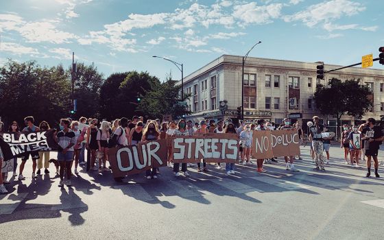 Our Streets LUC demonstrates outside the campus of Loyola University Chicago on Aug. 22. The group has been fighting for the school to cut ties with the Chicago Police Department, among other reforms. (Courtesy of Our Streets LUC)