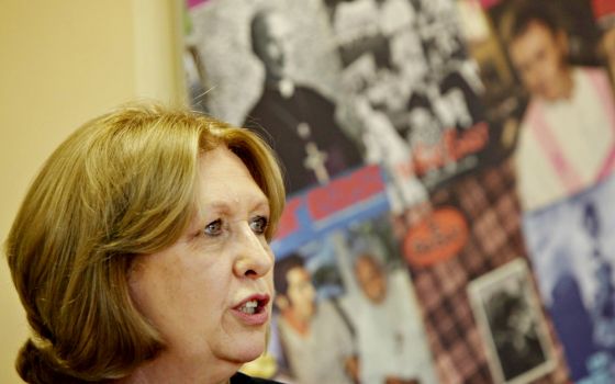 Mary McAleese speaks during her conversation with Irish Times journalist Joe Humphreys on June 29 of the Missionary Society of St Columban's centenary celebration in Dalgan Park, Ireland. (John McElroy)