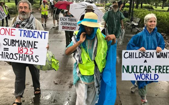 Peace activists begin an 11-day, 110-mile "Disarm Trident Peace Walk" from Savannah, Georgia, to the Kings Bay Naval Submarine Base in St. Marys, Georgia, Sept. 4. (Steve Dear)