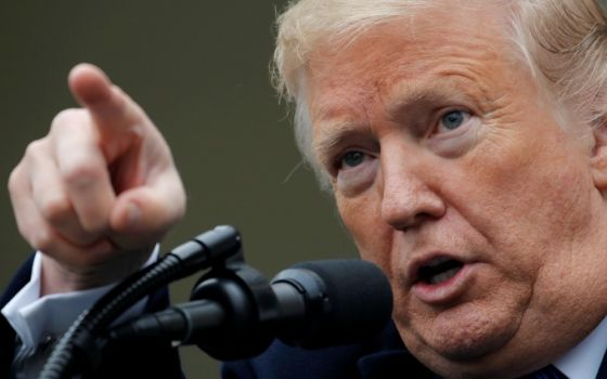 President Donald Trump speaks to reporters in January. (CNS/Reuters/Jim Young)