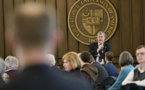 George Weigel speaks at the Catholic University of America in Washington, D.C., in March. (CNS/Catholic Standard/Jaclyn Lippelmann)