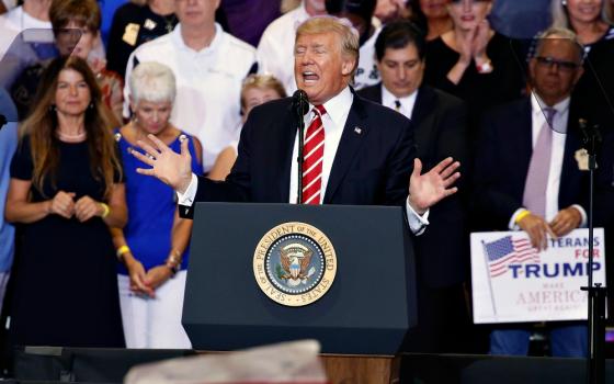 President Donald Trump speaks at a campaign rally in Phoenix Aug. 22. (Newscom/Reuters/Joshua Roberts)