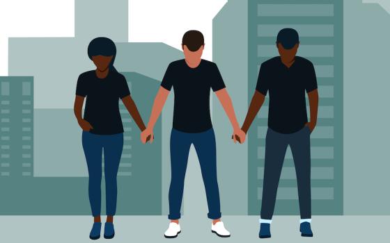 Illustration of three Black people holding hands in solidarity