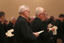 Bishops pray June 13, 2024, at the U.S. Conference of Catholic Bishops' spring plenary assembly in Louisville, Kentucky. (OSV News/Bob Roller)