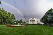 A rainbow is seen over the North Lawn of the White House in Washington, D.C., May 11. (Official White House Photo/Katie Ricks)