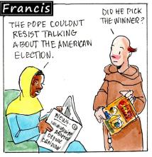 Francis, the comic strip: Francis couldn't resist talking about the American election.