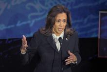 U.S. Vice President and Democratic presidential candidate Kamala Harris speaks during the first presidential debate with Republican presidential nominee and former President Donald Trump at the National Constitution Center in Philadelphia Sept. 10. (OSV News/Reuters/Brian Snyder)