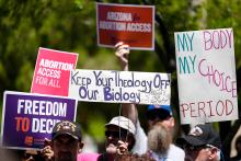 Abortion rights supporters gather April 17 outside the Arizona State Capitol in Phoenix. (AP/Matt York, File)