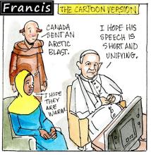 Francis, the comic strip: The cartoon version of the inauguration is very cold!