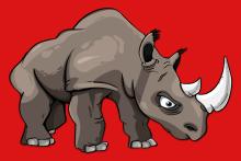 A cartoon rhinoceros against a red background (Pixabay/creozavr)