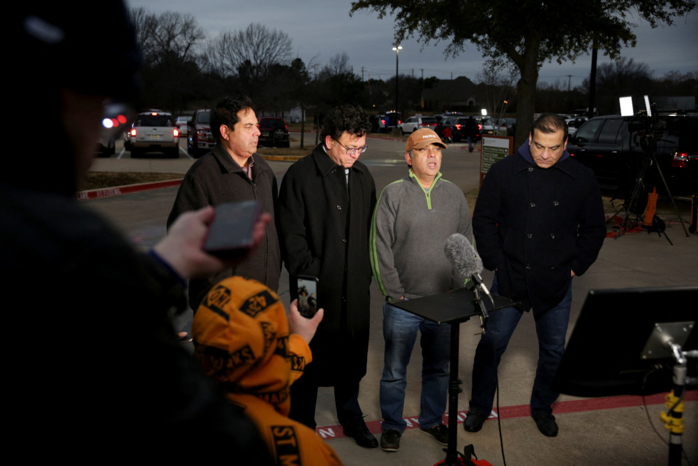 Members of an Islamic center in Colleyville, Texas, in the Dallas–Fort Worth metro area are interviewed by the media Jan. 15 about a hostage situation at Congregation Beth Israel in Colleyville. (CNS/Reuters/Shelby Tauber)